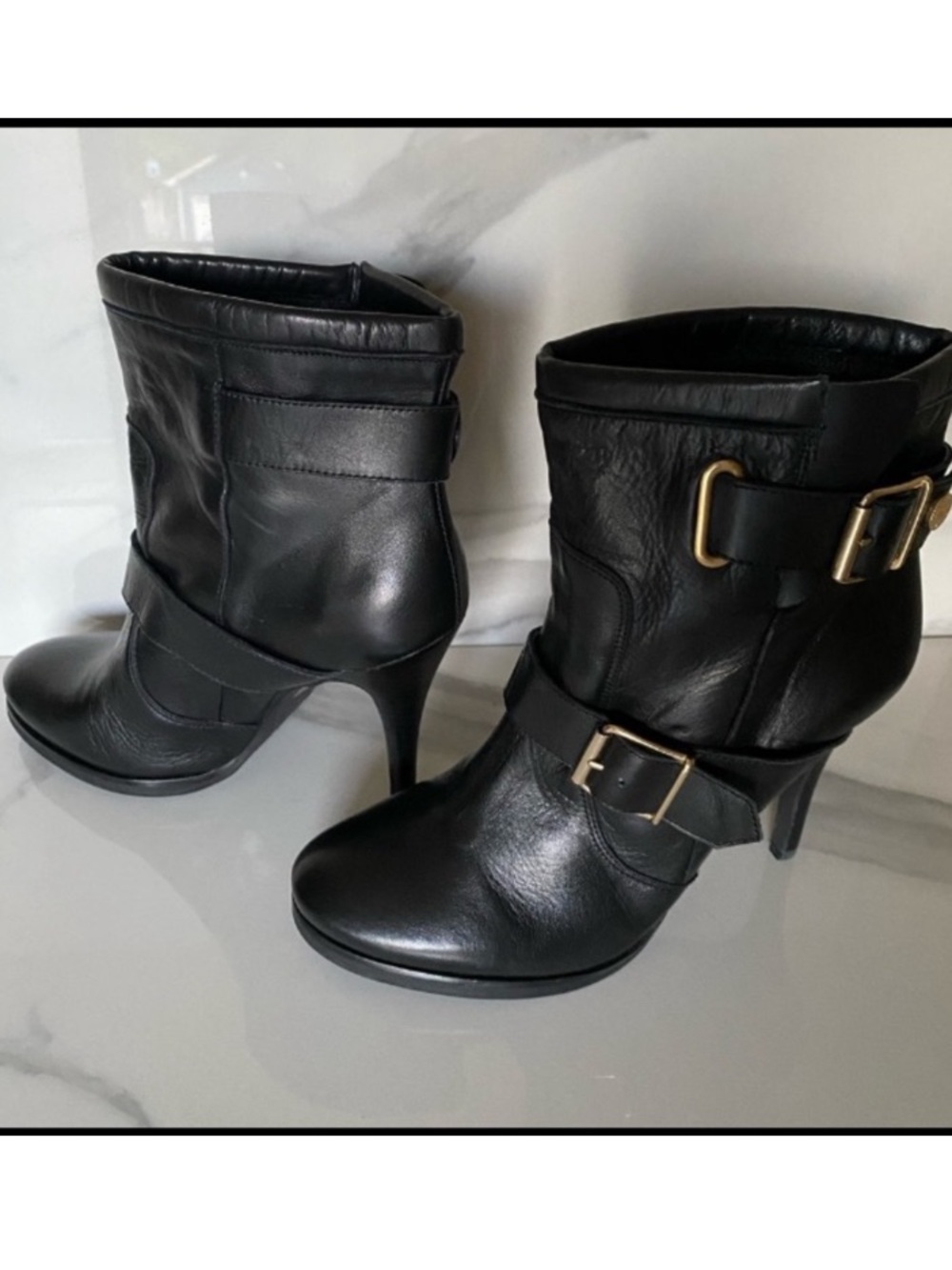 Kurt Geiger London Black Leather 4” Heels Ankle Buckled Boots Whimsigoth Witchy